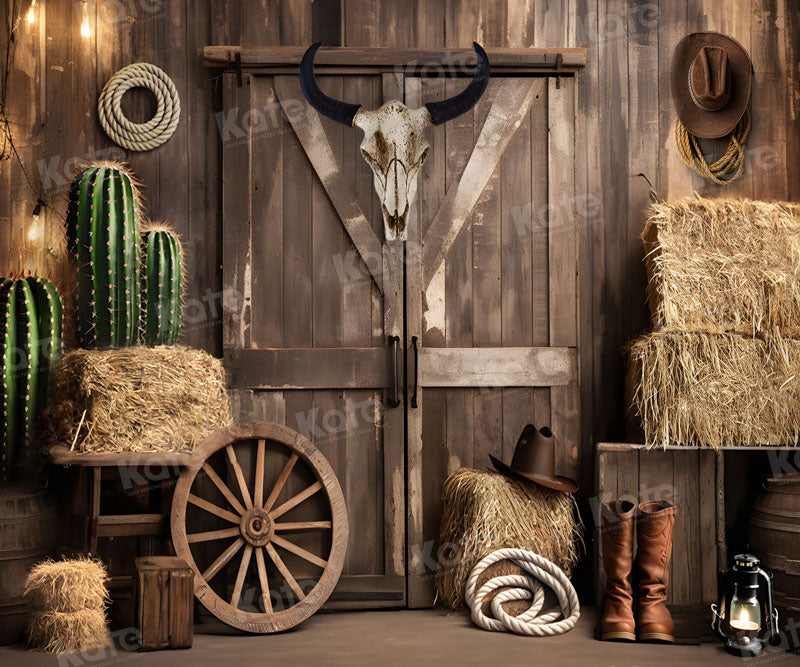 Kate Automne Cow-boy de l'ouest Grange Toile de fond pour la photographie