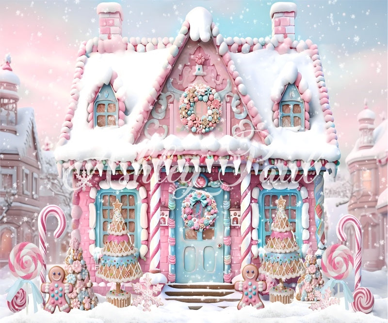 Kate Noël Rose Maison de pain d'épice Bonbons Toile de fond conçu par Ashley Paul - Kate Backdrop FR