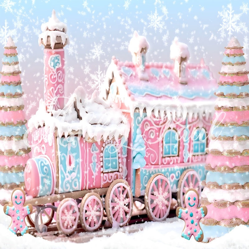 Kate Noël Rose Bonbons Train Hiver Toile de fond conçu par Ashley Paul