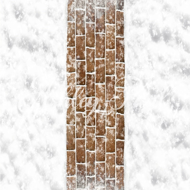 Kate Noël Hiver Brun Chemin de brique Toile de fond conçu par Ashley Paul - Kate Backdrop FR