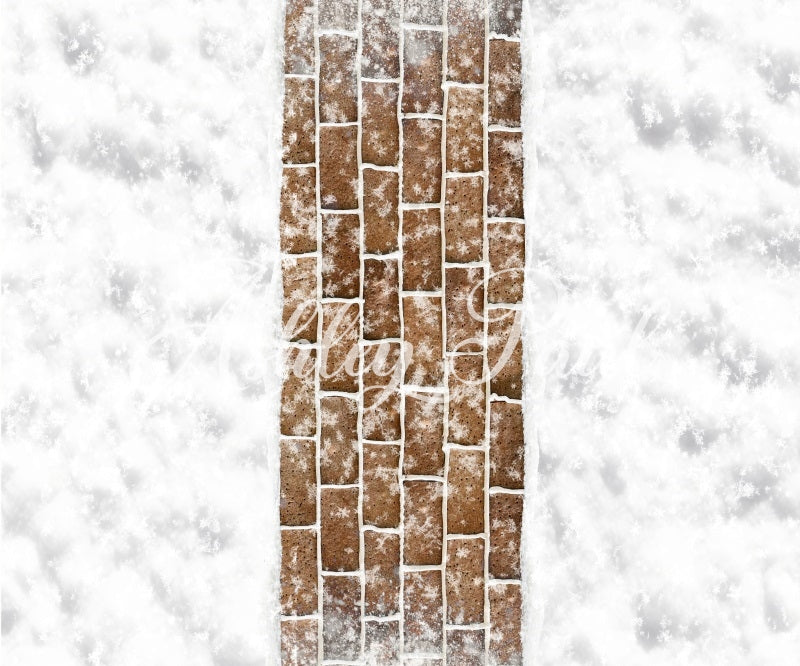 Kate Noël Hiver Brun Chemin de brique Toile de fond conçu par Ashley Paul - Kate Backdrop FR