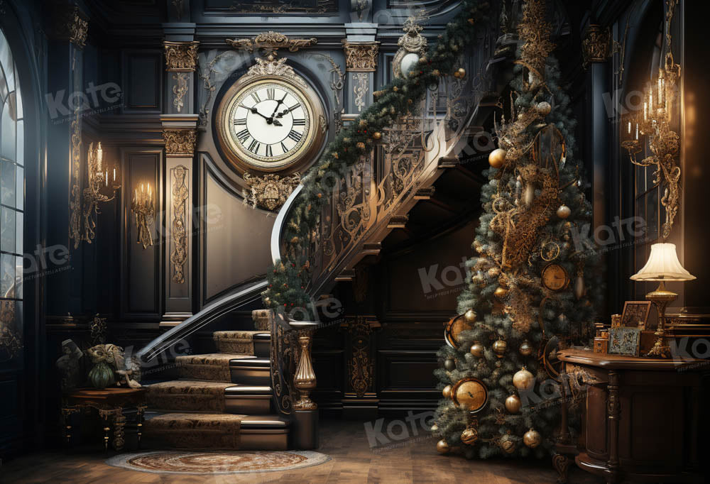 Kate Sapin de Noël Horloge Escaliers Brun Toile de fond conçu par Emetselch