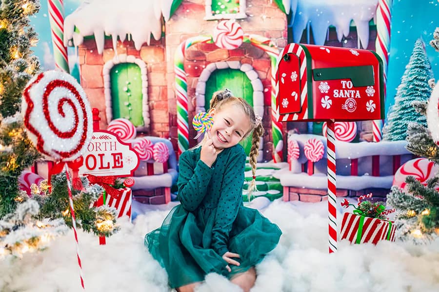 Kate Noël Hiver Maison de bonbons Toile de fond conçu par Emetselch - Kate Backdrop FR