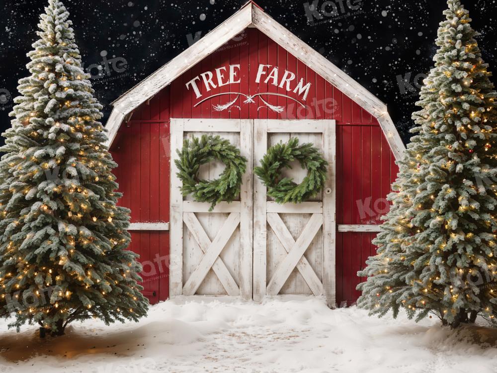 Kate Hiver Sapin de Noël Ferme Grange Toile de fond conçue par Chain Photographie - Kate Backdrop FR
