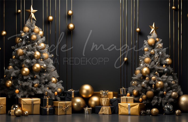 Kate Noir Doré Sapin de Noël Toile de fond en Laine conçue par Lidia Redekopp - Kate Backdrop FR