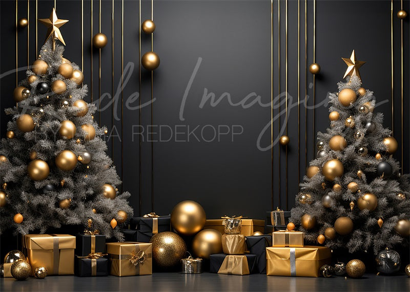 Kate Noir Doré Sapin de Noël Toile de fond conçue par Lidia Redekopp - Kate Backdrop FR