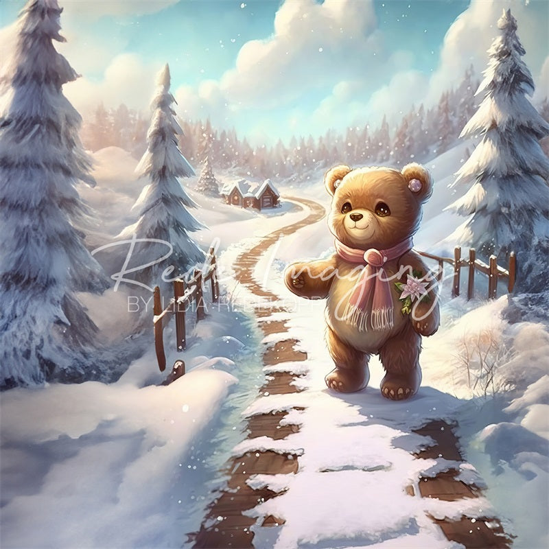 Kate Noël Nounours Neige Chemin Toile de fond conçue par Lidia Redekopp - Kate Backdrop FR