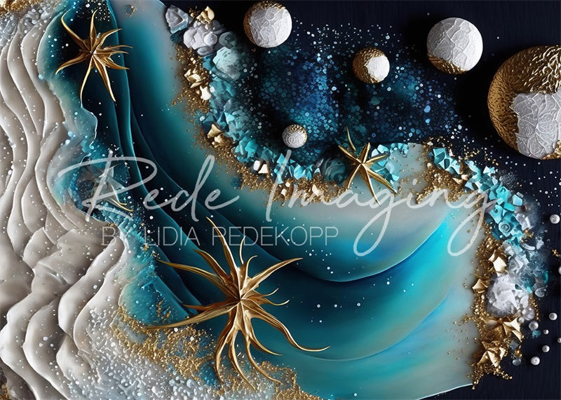 Kate Été Bord de mer Bleu Doré Toile de fond conçue par Lidia Redekopp - Kate Backdrop FR