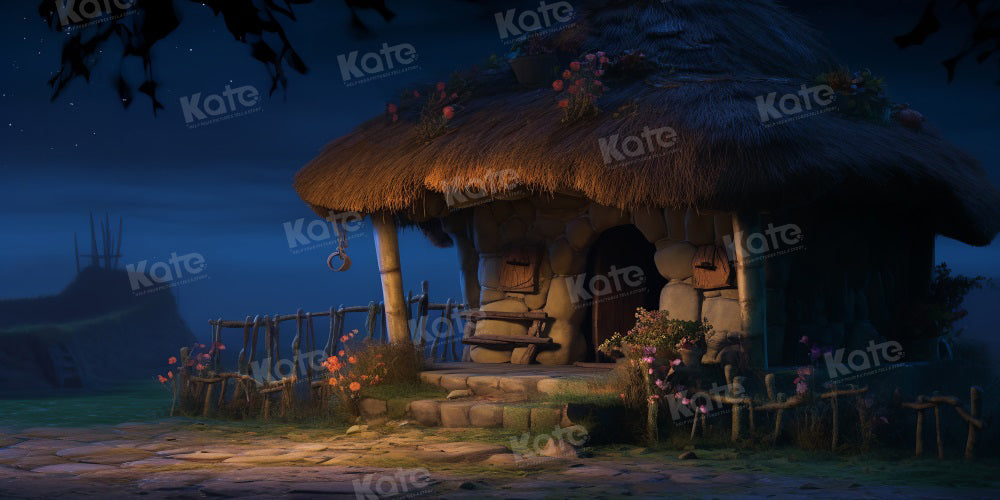 Kate Nuit Maison en pierre Chaume Toile de fond conçu par Emetselch