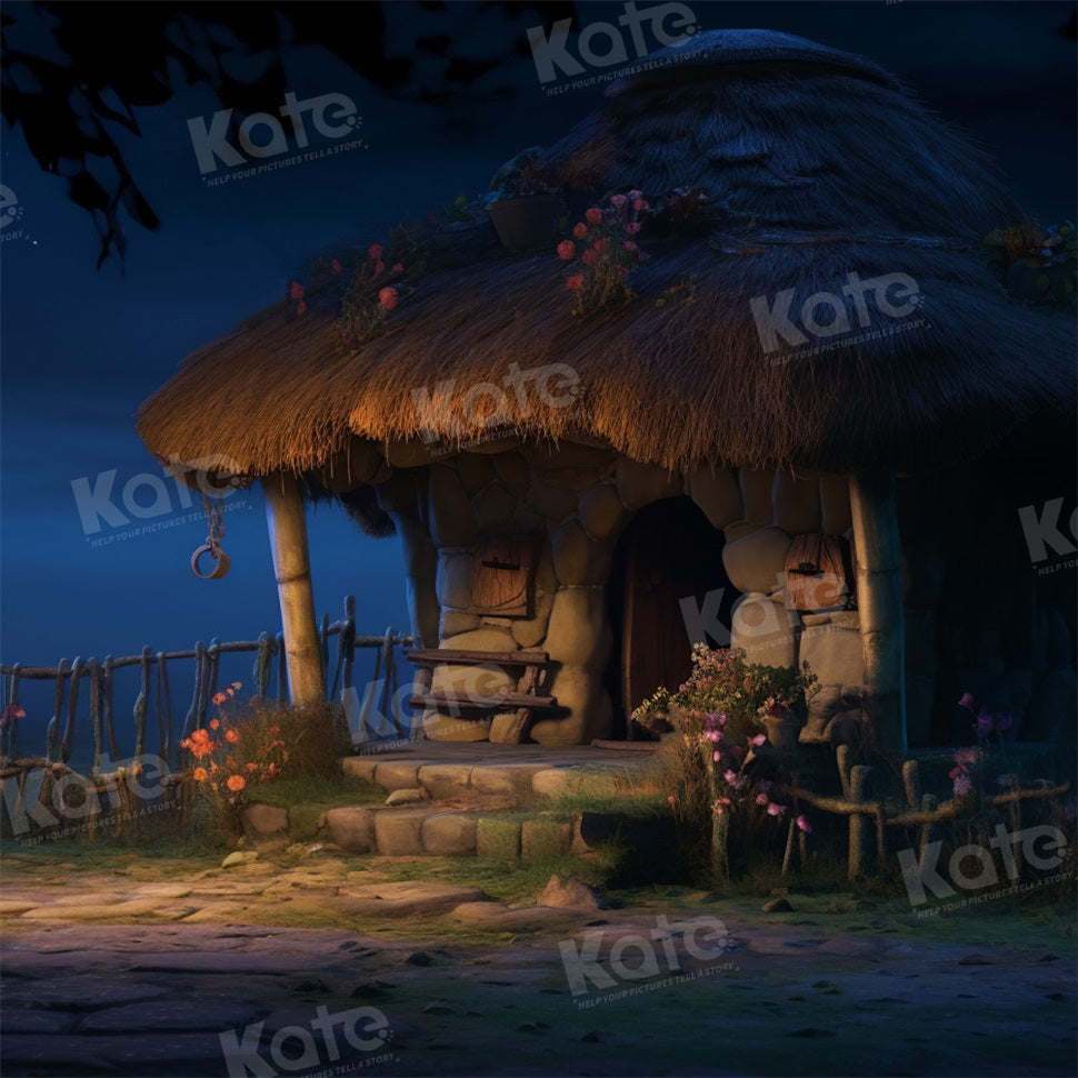 Kate Nuit Maison en pierre Chaume Toile de fond conçu par Emetselch