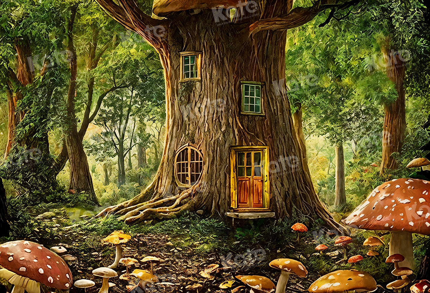 Kate Maison Arbres Forêt Champignon Toile de fond pour la photographie - Kate Backdrop FR