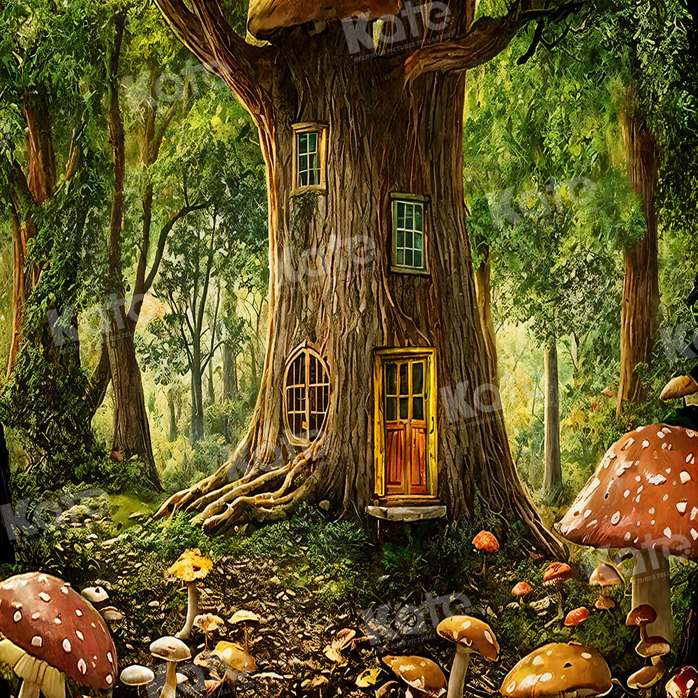 Kate Maison Arbres Forêt Champignon Toile de fond pour la photographie - Kate Backdrop FR