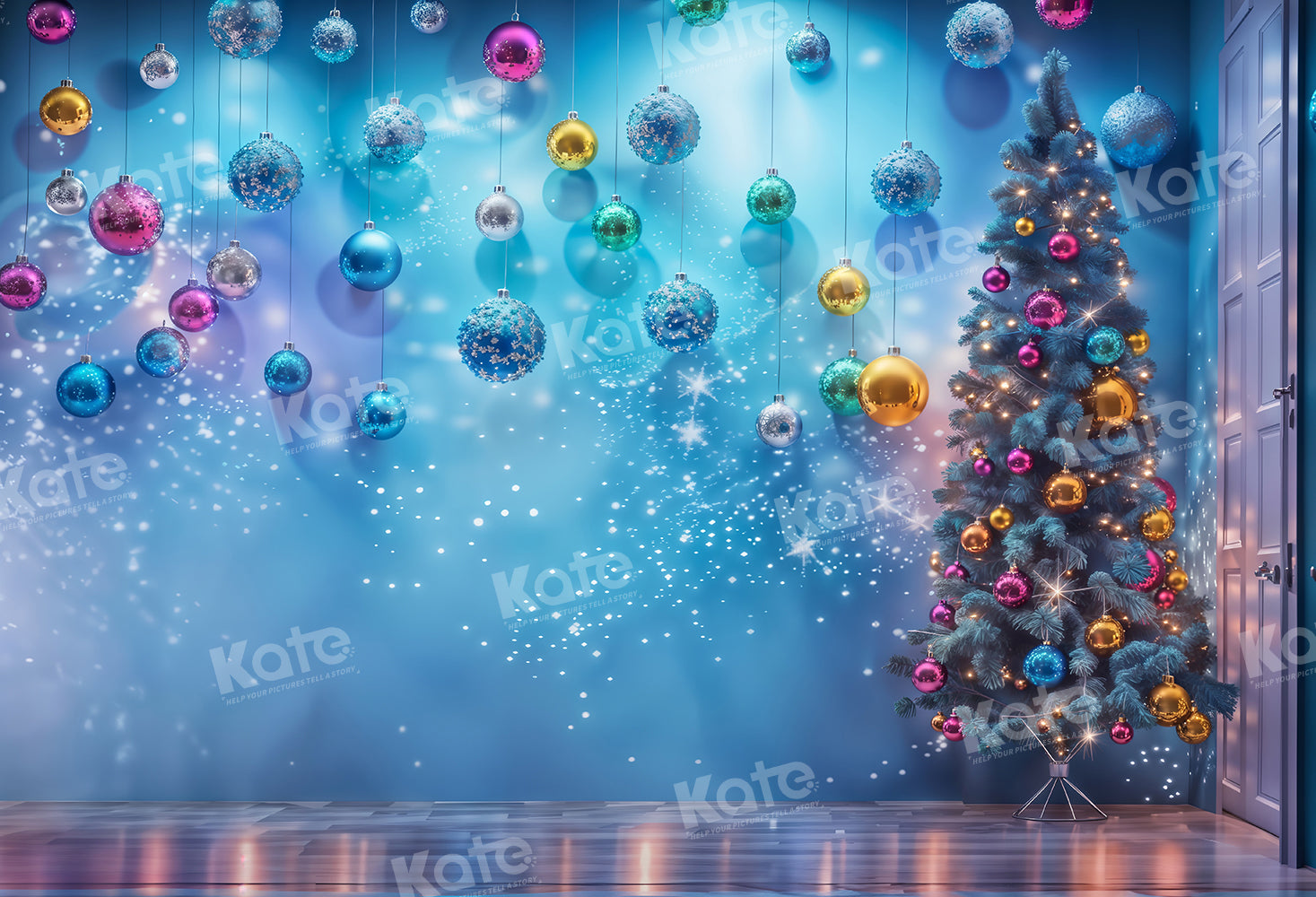 Kate Sapin de Noël Brillant Bleu Toile de fond pour la photographie