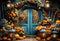 Kate Automne Fleurs Magasin Porte bleue Toile de fond conçue par Emetselch - Kate Backdrop FR
