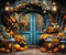 Kate Automne Fleurs Magasin Porte bleue Toile de fond conçue par Emetselch - Kate Backdrop FR