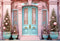 Kate Noël Maison Rose Porte bleue Toile de fond conçue par Emetselch - Kate Backdrop FR