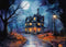 Kate Halloween Maison effrayante Toile de fond Conçu par Happy Squirrel Design - Kate Backdrop FR