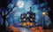 Kate Halloween Maison effrayante Toile de fond Conçu par Happy Squirrel Design - Kate Backdrop FR