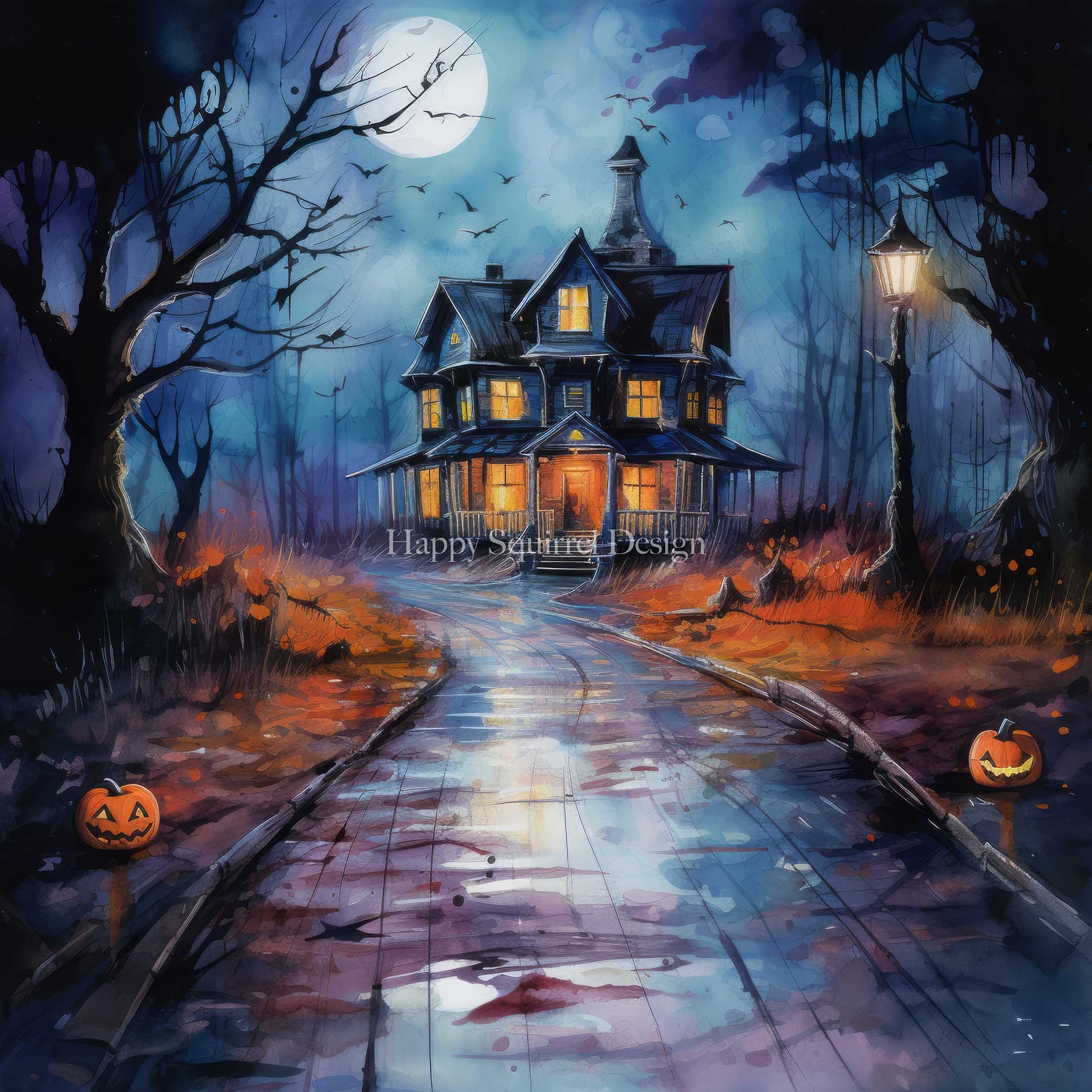 Kate Halloween Maison effrayante Toile de fond Conçu par Happy Squirrel Design