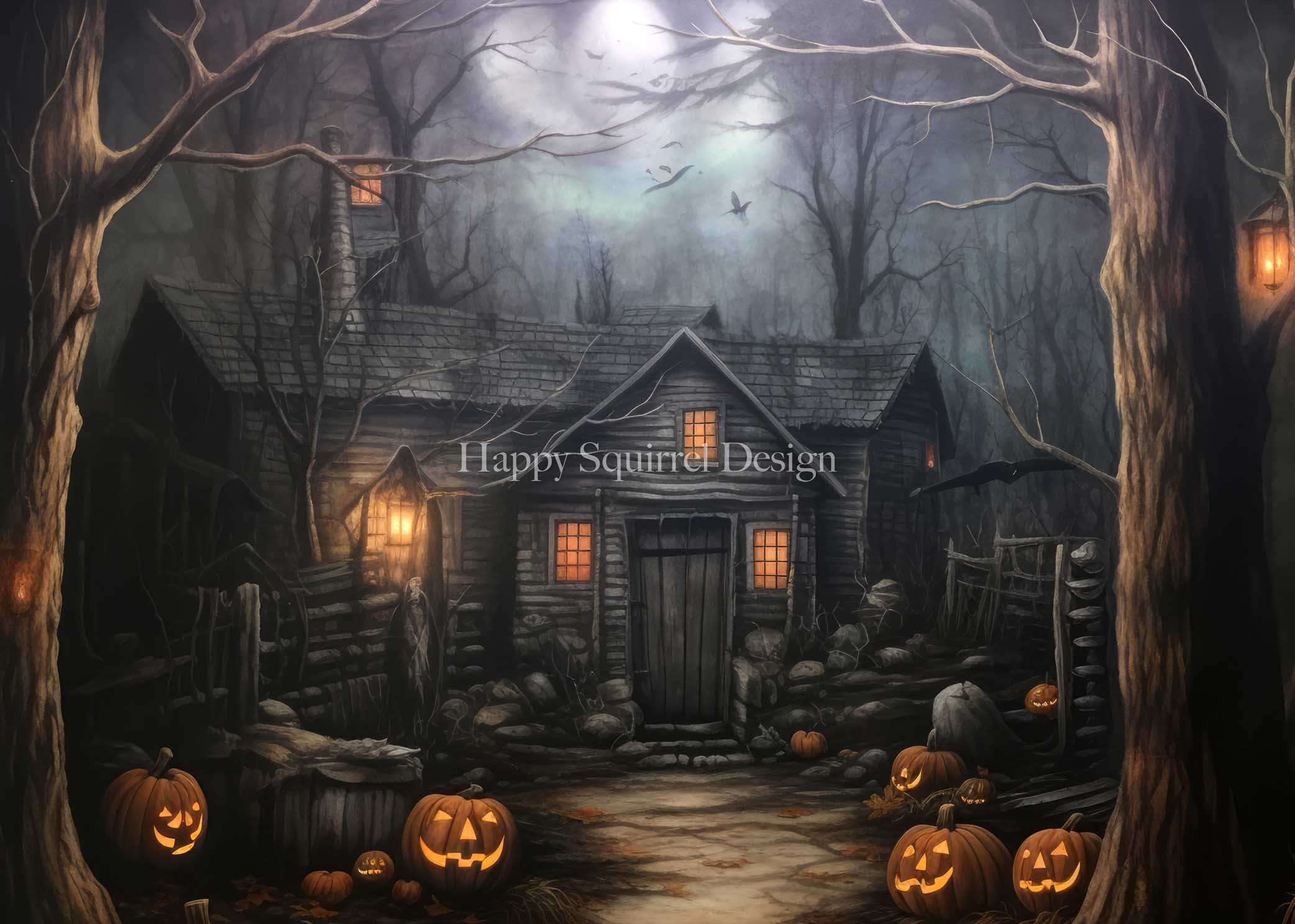 Kate Maison dans les bois Halloween Toile de fond Conçu par Happy Squirrel Design