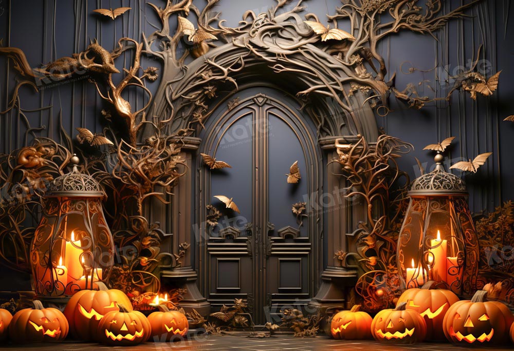 Kate Halloween Citrouille Noir Porte Toile de fond conçue par Emetselch