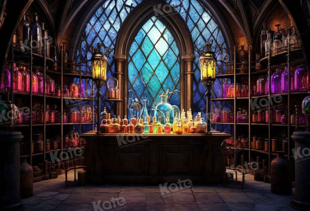 Kate Médiéval Laboratoire magique Fioles Toile de fond conçue par Emetselch