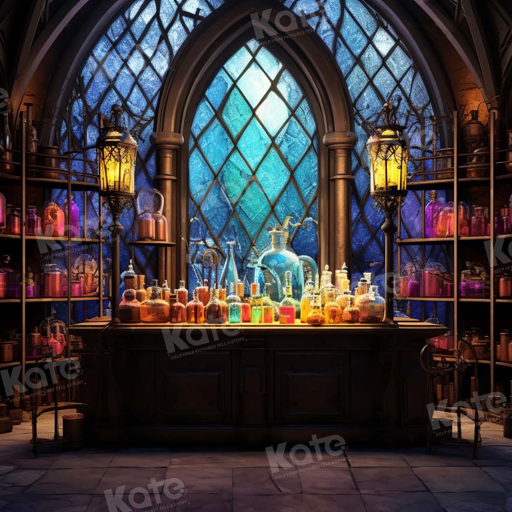 Kate Médiéval Laboratoire magique Fioles Toile de fond conçue par Emetselch