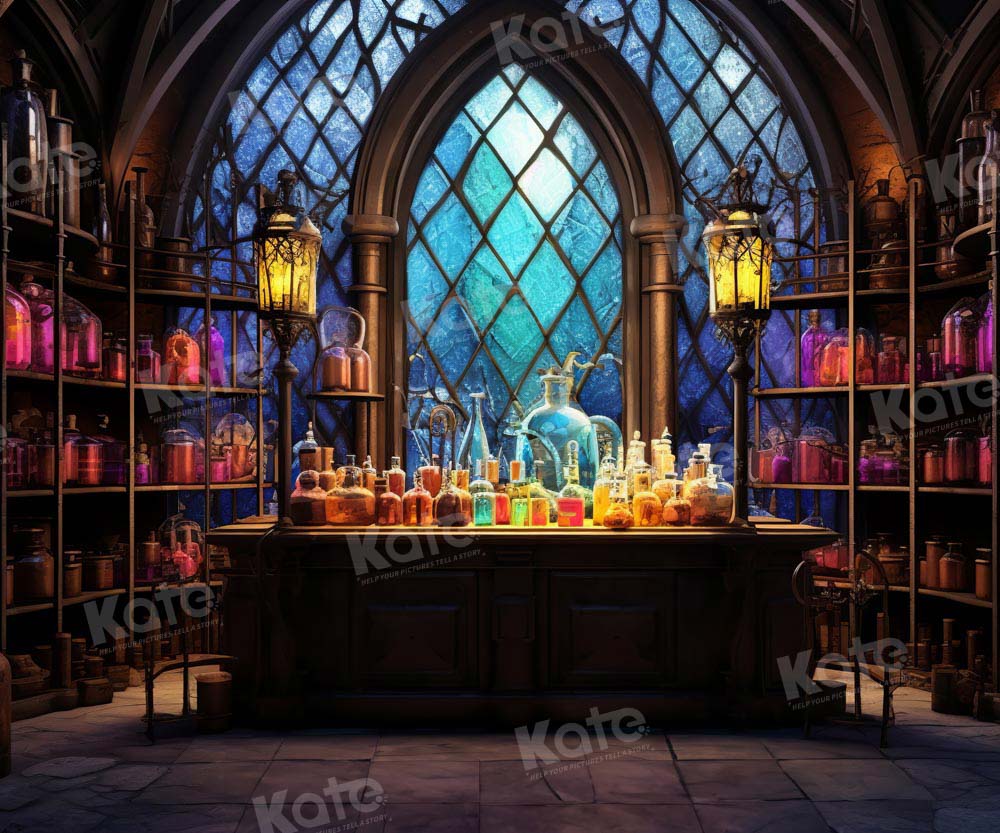 Kate Médiéval Laboratoire magique Fioles Toile de fond conçue par Emetselch
