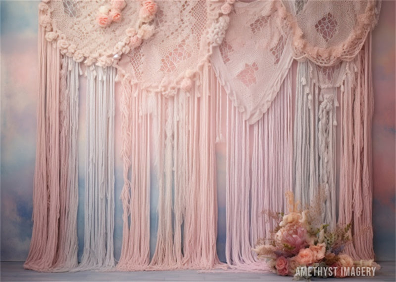 Kate Pastel Rideau en Macramé Toile de fond conçu par Angela Marie Photographie - Kate Backdrop FR