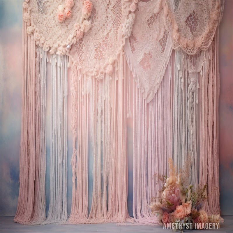 Kate Pastel Rideau en Macramé Toile de fond conçu par Angela Marie Photographie - Kate Backdrop FR