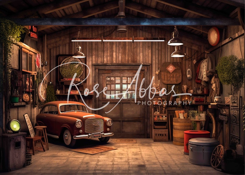 Kate Vintage Garage Voiture Toile de fond conçue par Rose Abbas - Kate Backdrop FR