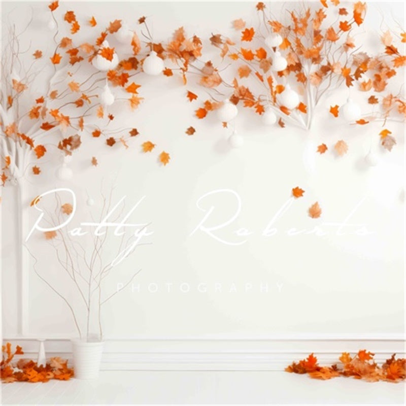Kate Mur blanc Automne Arbres Toile de fond Conçu par Patty Robert - Kate Backdrop FR