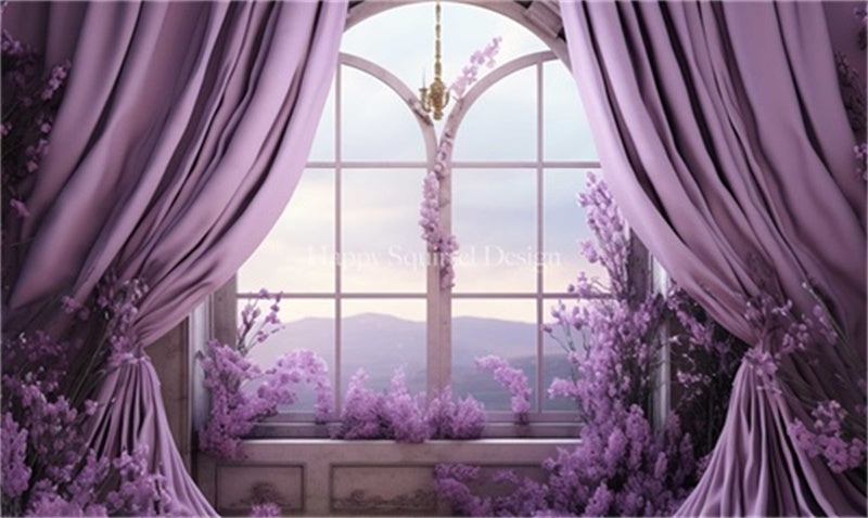 Kate Fenêtre Rideau Violet Intérieur Toile de fond Conçu par Happy Squirrel Design