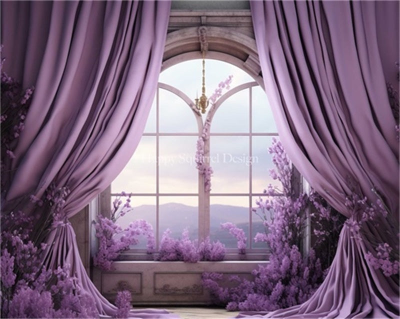 Kate Fenêtre Rideau Violet Intérieur Toile de fond Conçu par Happy Squirrel Design