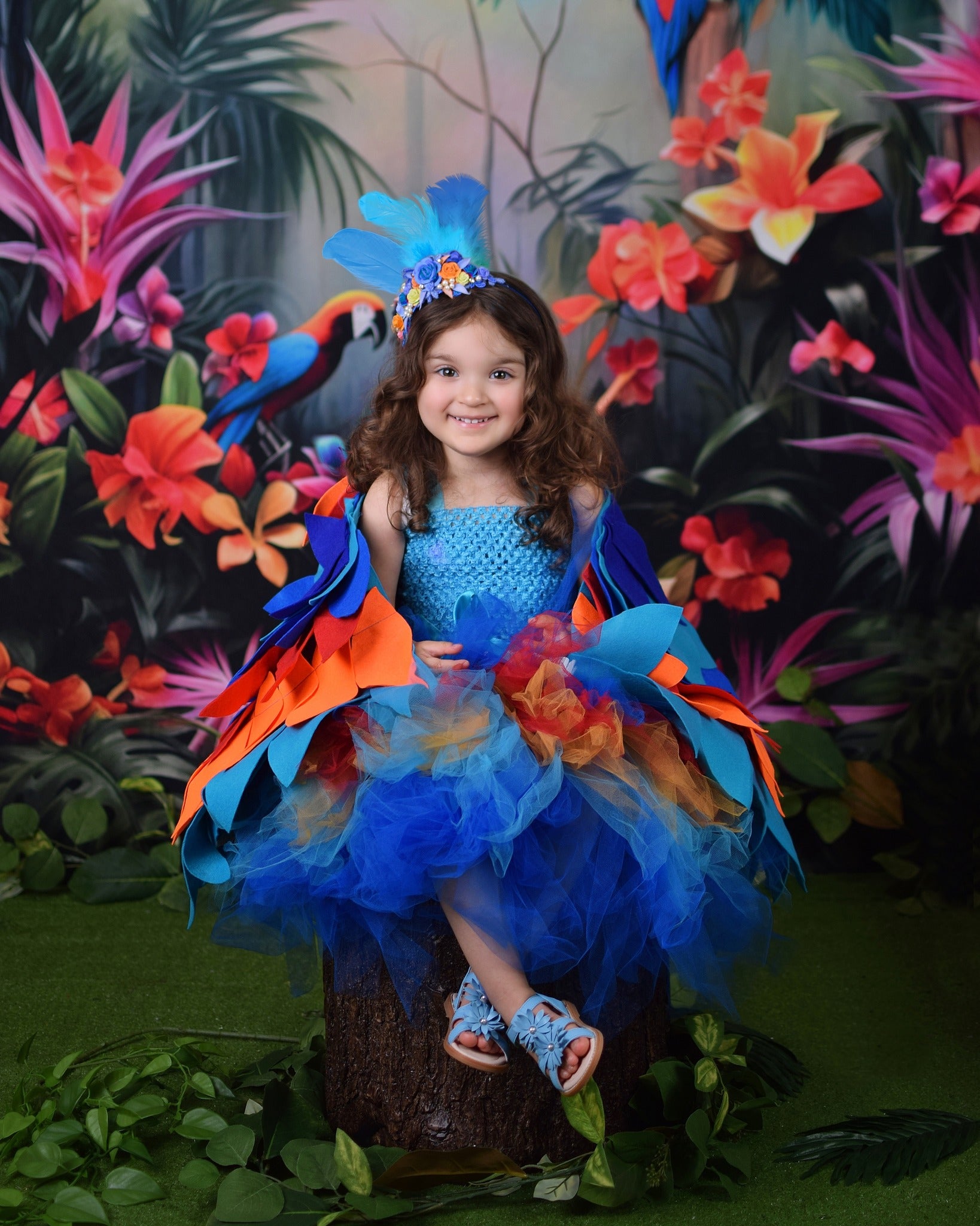 Kate Jungle tropicale Perroquet Fleurs Toile de fond Conçu par Happy Squirrel Design - Kate Backdrop FR