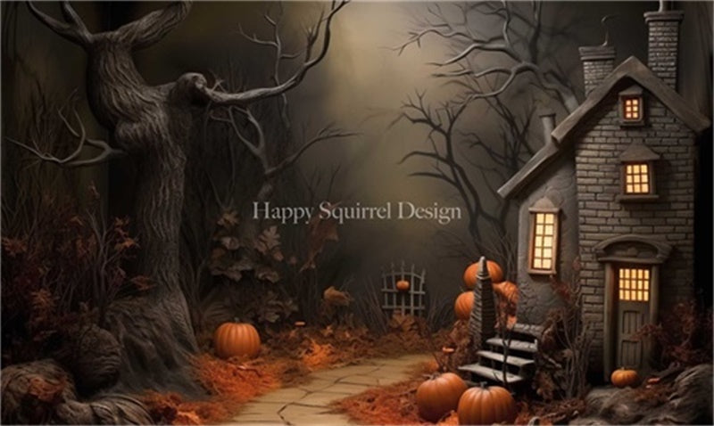 Kate Citrouille Forêt Halloween Maison Toile de fond Conçu par Happy Squirrel Design