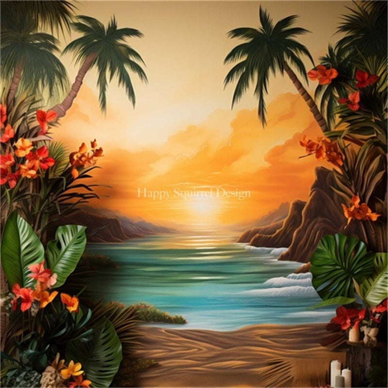 Kate Hawaii Coucher de soleil Été Toile de fond Conçu par Happy Squirrel Design - Kate Backdrop FR