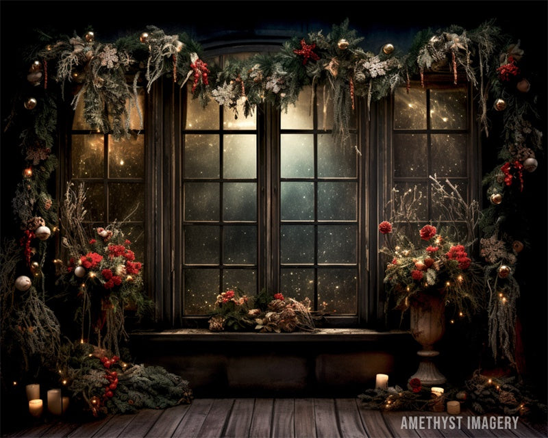 Kate Noël Houx Fenêtre Noir Mur Toile de fond conçu par Angela Marie Photographie - Kate Backdrop FR