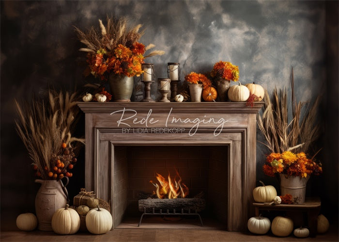 Kate Automne Cheminée Intérieur Boho Toile de fond conçue par Lidia Redekopp - Kate Backdrop FR