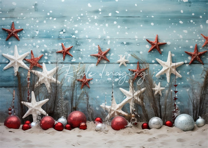 Kate Étoile de Mer & Neige Plage Noël Toile de fond conçue par Lidia Redekopp - Kate Backdrop FR