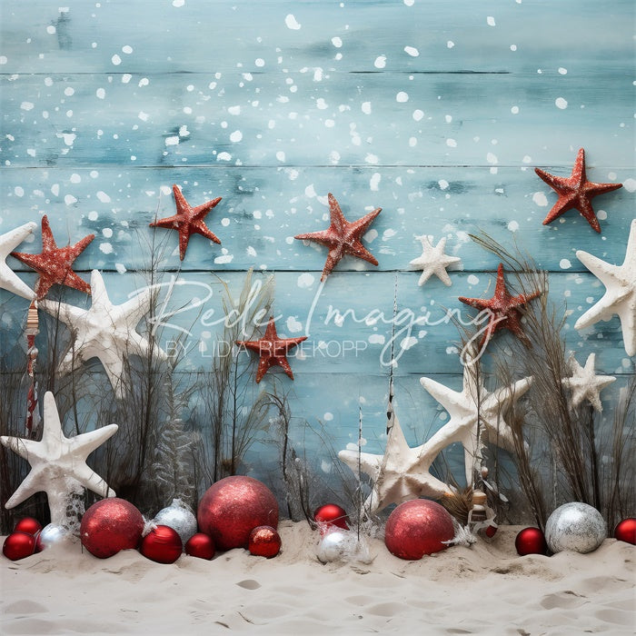 Kate Étoile de Mer & Neige Plage Noël Toile de fond conçue par Lidia Redekopp - Kate Backdrop FR