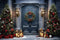 Kate Noël Porte Bleu Arbres Nuit Toile de fond conçue par Emetselch - Kate Backdrop FR