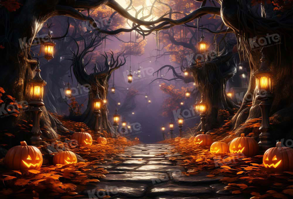Kate Halloween Citrouille Forêt Lumière Toile de fond conçue par Emetselch