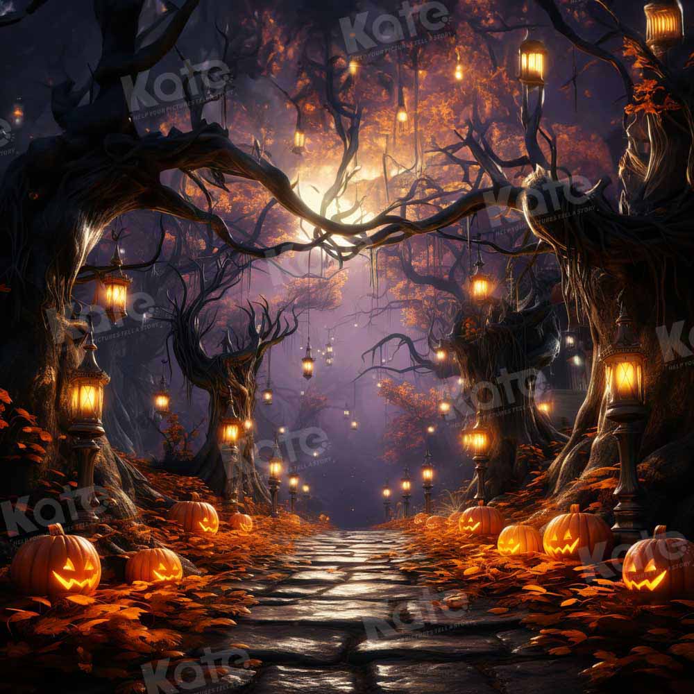 Kate Halloween Citrouille Forêt Lumière Toile de fond conçue par Emetselch