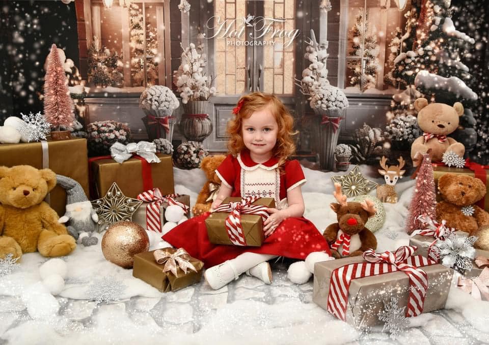 Kate Hiver Noël Maison Neige Lumière Toile de fond conçue par Emetselch