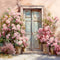 Kate Printemps Fleurs roses Porte bleue Toile de fond conçue par Emetselch - Kate Backdrop FR