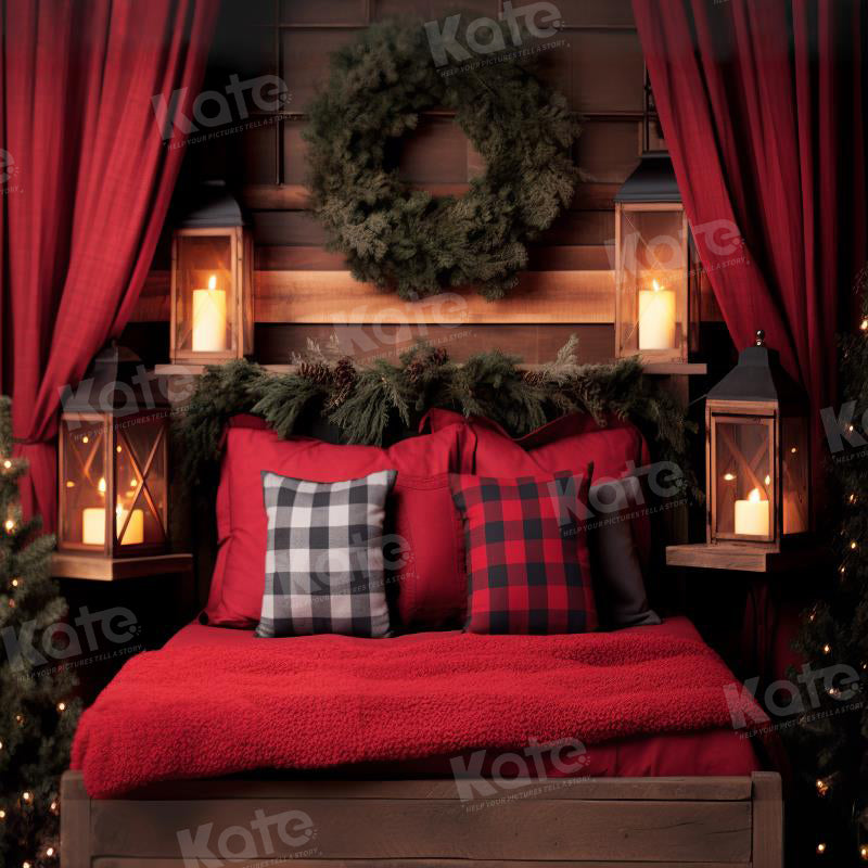 Kate Tête de lit Noël Rouge Arbres Toile de fond pour la photographie