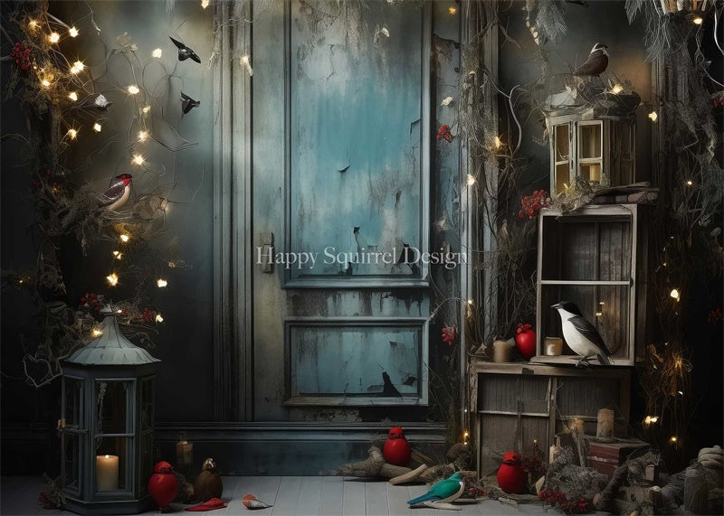 Kate Oiseau Noël Vieux mur Toile de fond Conçu par Happy Squirrel Design - Kate Backdrop FR