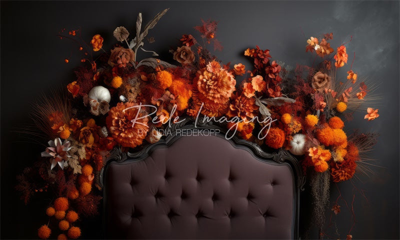 Kate Orange Floral Automne Tête de lit Toile de fond conçue par Lidia Redekopp