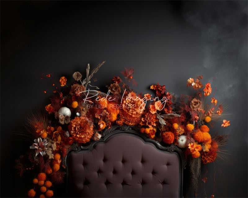 Kate Orange Floral Automne Tête de lit Toile de fond conçue par Lidia Redekopp
